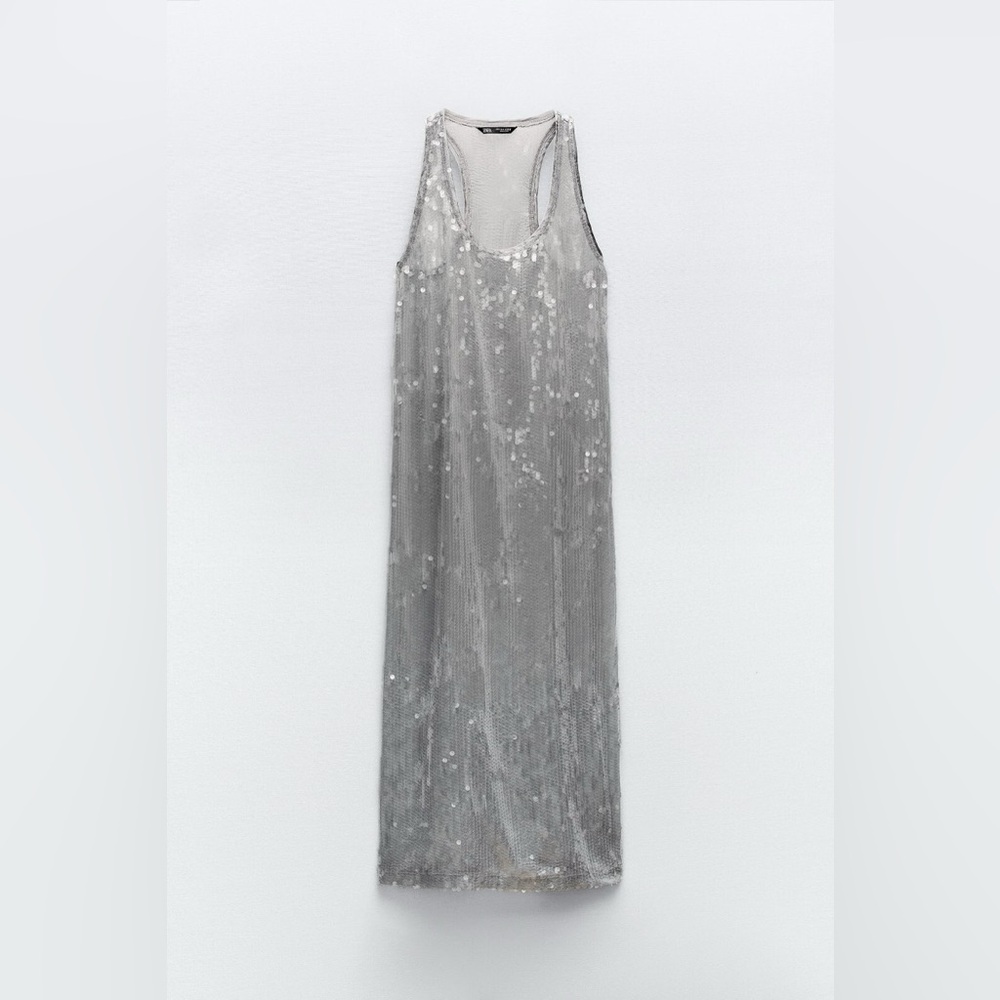 Zara Silver Sequin Maxi Dress